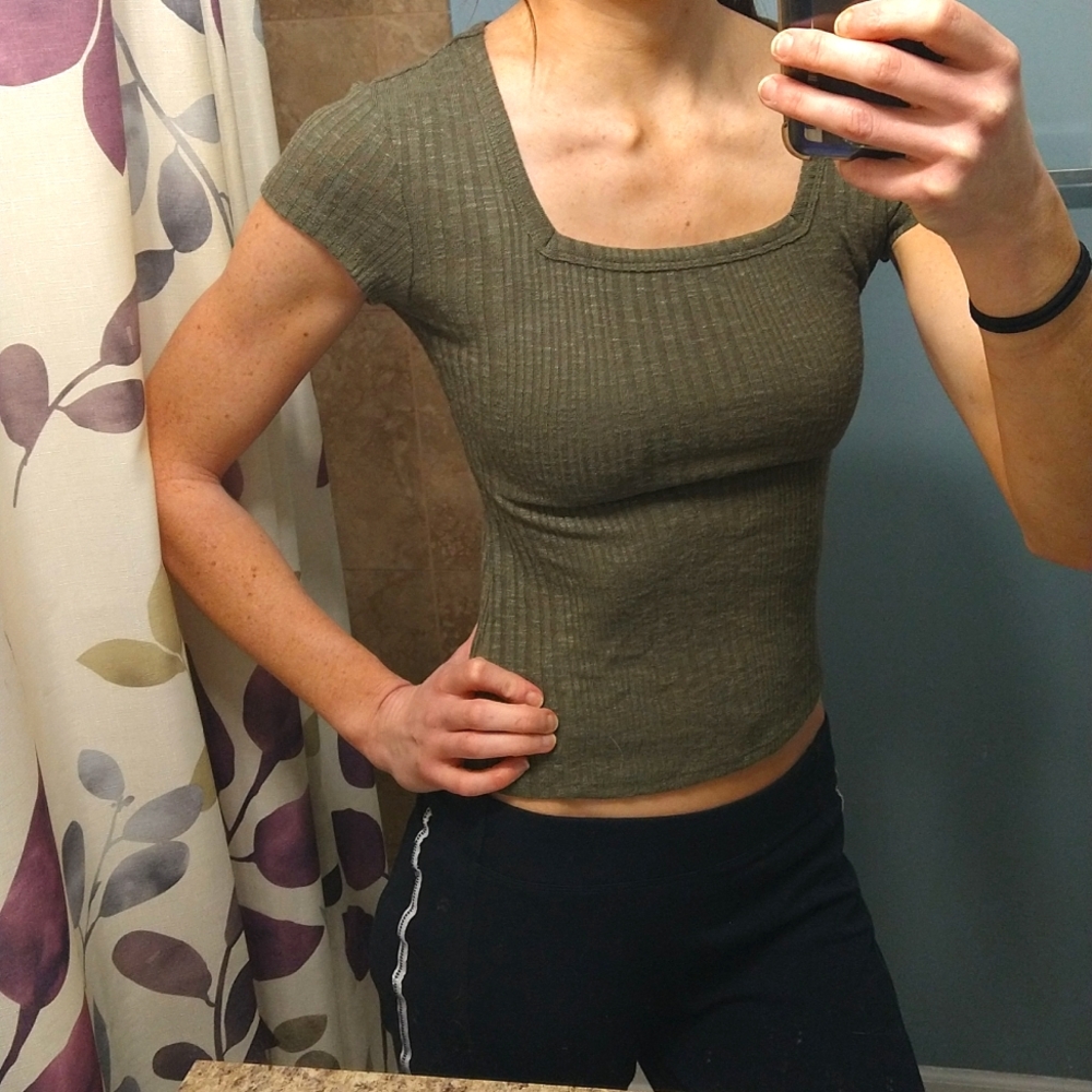Olive green square neck shirt